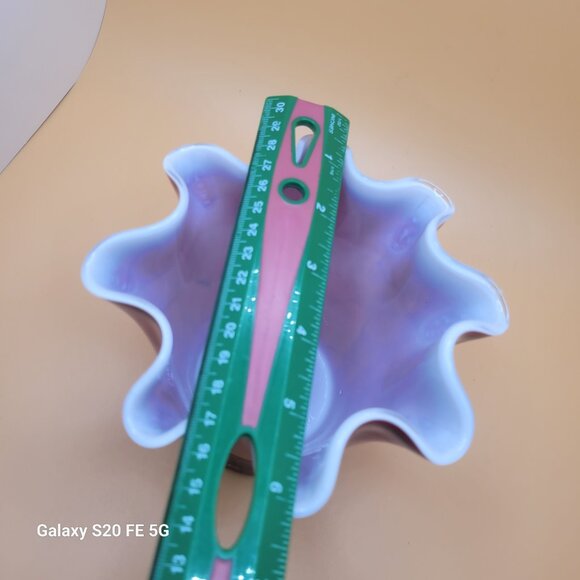 Vintage Ruffle Vase Red with Black Accents Cased White Interior Marble Look - Picture 9 of 10